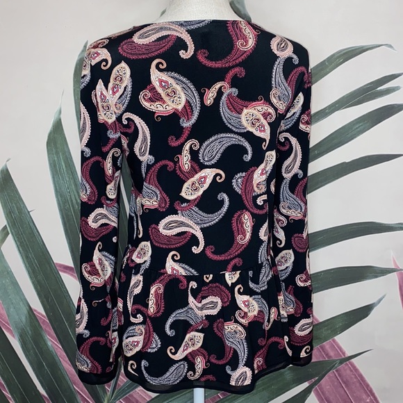 WHBM Long Sleeve Paisley Printed Blouse - Picture 9 of 12